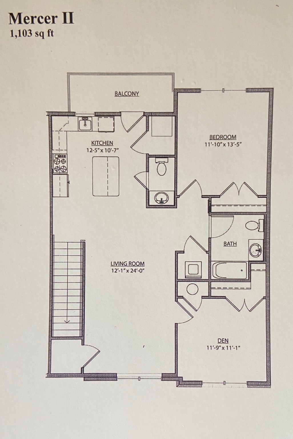 1 BR w/ Den 1103 sq. ft. Mercer II