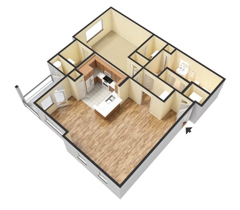 A2 (Traditional) Floor Plan at Island Park Apartments in Shreveport, Louisiana, LA
