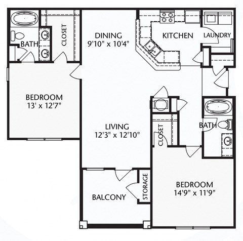The Heritage (traditional) Floorplan at Patriot Park Apartment Homes in Fayetteville, NC,28311