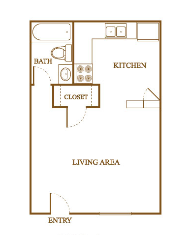 Efficiency Floor Plan Efficiency Floor Plan at Orleans Square Apartments in Shreveport, Louisiana, LA