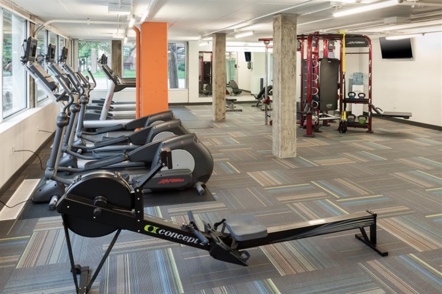 the gym is equipped with a variety of exercise equipment