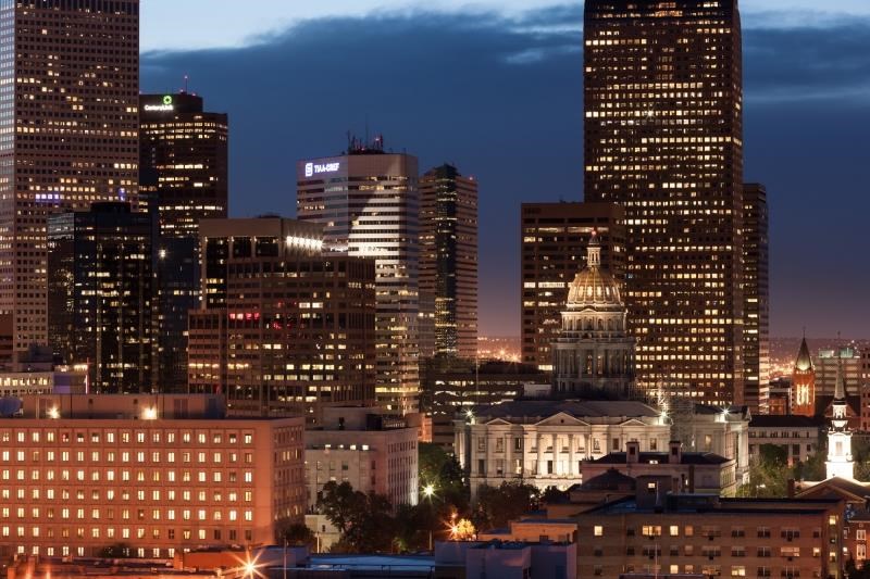 a view of the city skyline at night