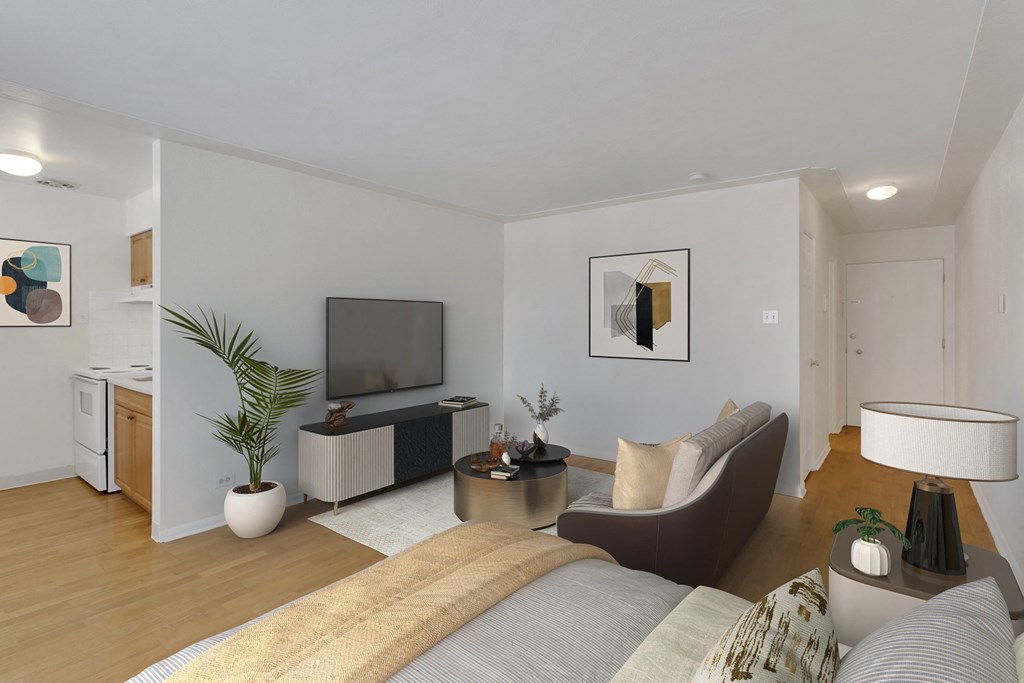 a living room with a couch and a tv