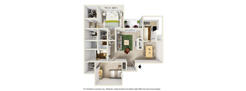 B2 Floor Plan at Preston Villas Apartment Homes, Dallas, Texas, TX
