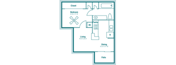 Floor Plan A at The Hollows Apartment Homes, San Antonio, Texas, TX