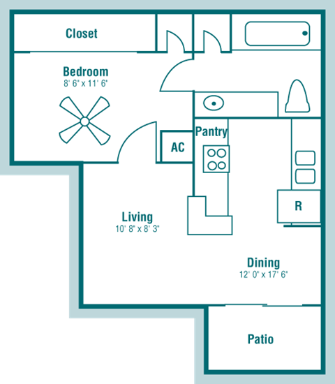Floor Plan A at The Hollows Apartment Homes, San Antonio, Texas, TX