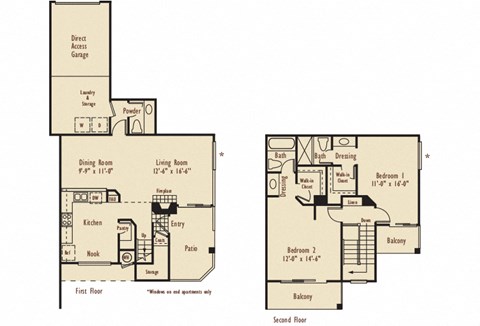 D2 – 2 Bedroom 2.5 Bath Floor Plan Layout – 1200 Square Feet at Aliso Creek, California, 92656