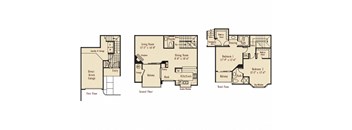 D5 – 2 Bedroom 2.5 Bath Floor Plan Layout – 1275 Square Feet