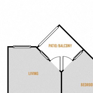 Residence 2 - 1 Bedroom 1 Bath Floor Plan Layout - 701 Square Feet