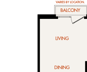 B1-Burgundy - 1 Bedroom 1 Bath Floor Plan Layout - 621 Square Feet