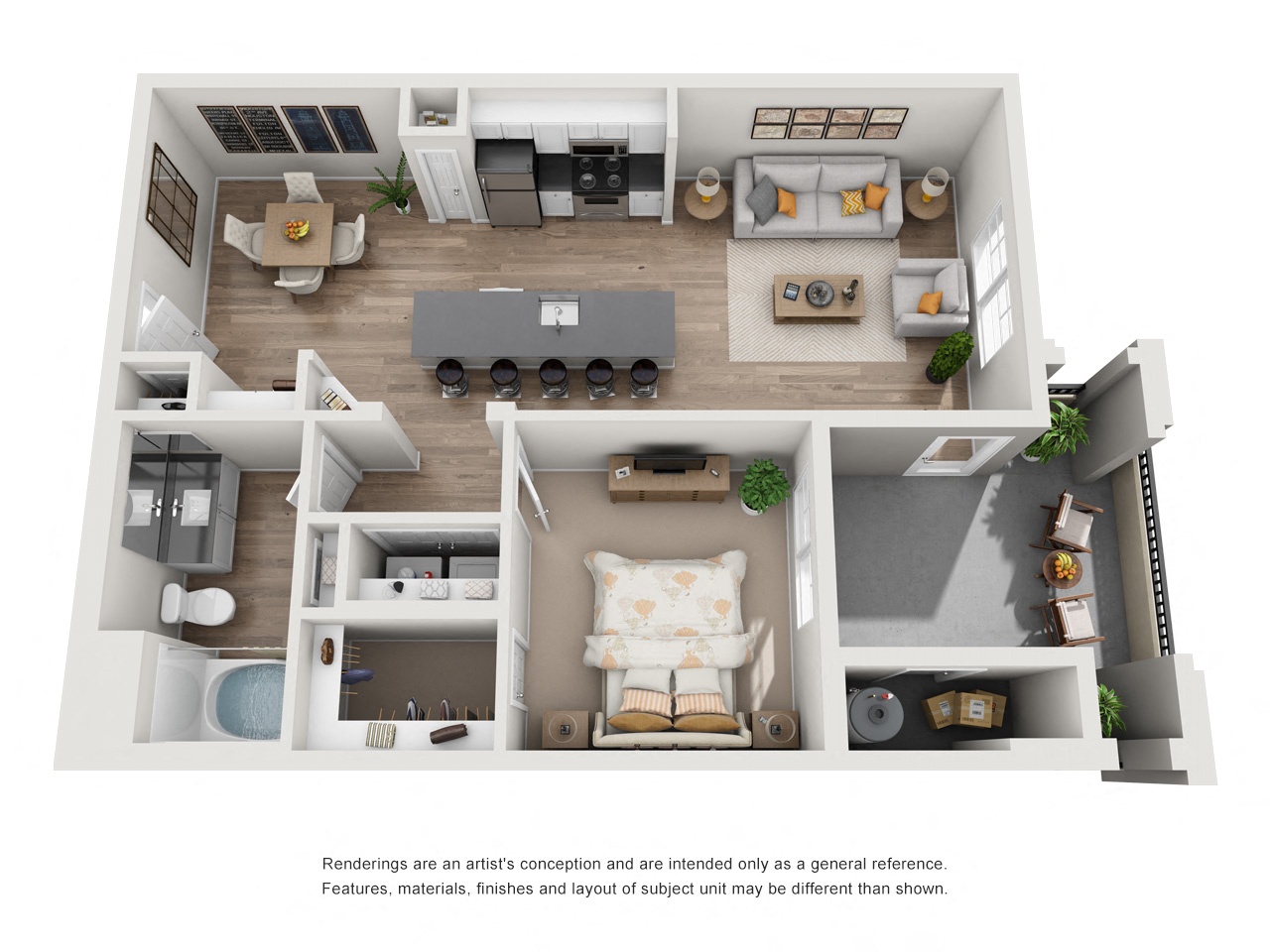 Cypress - 1 Bedroom 1 Bath Floor Plan Layout - 771 Square Feet