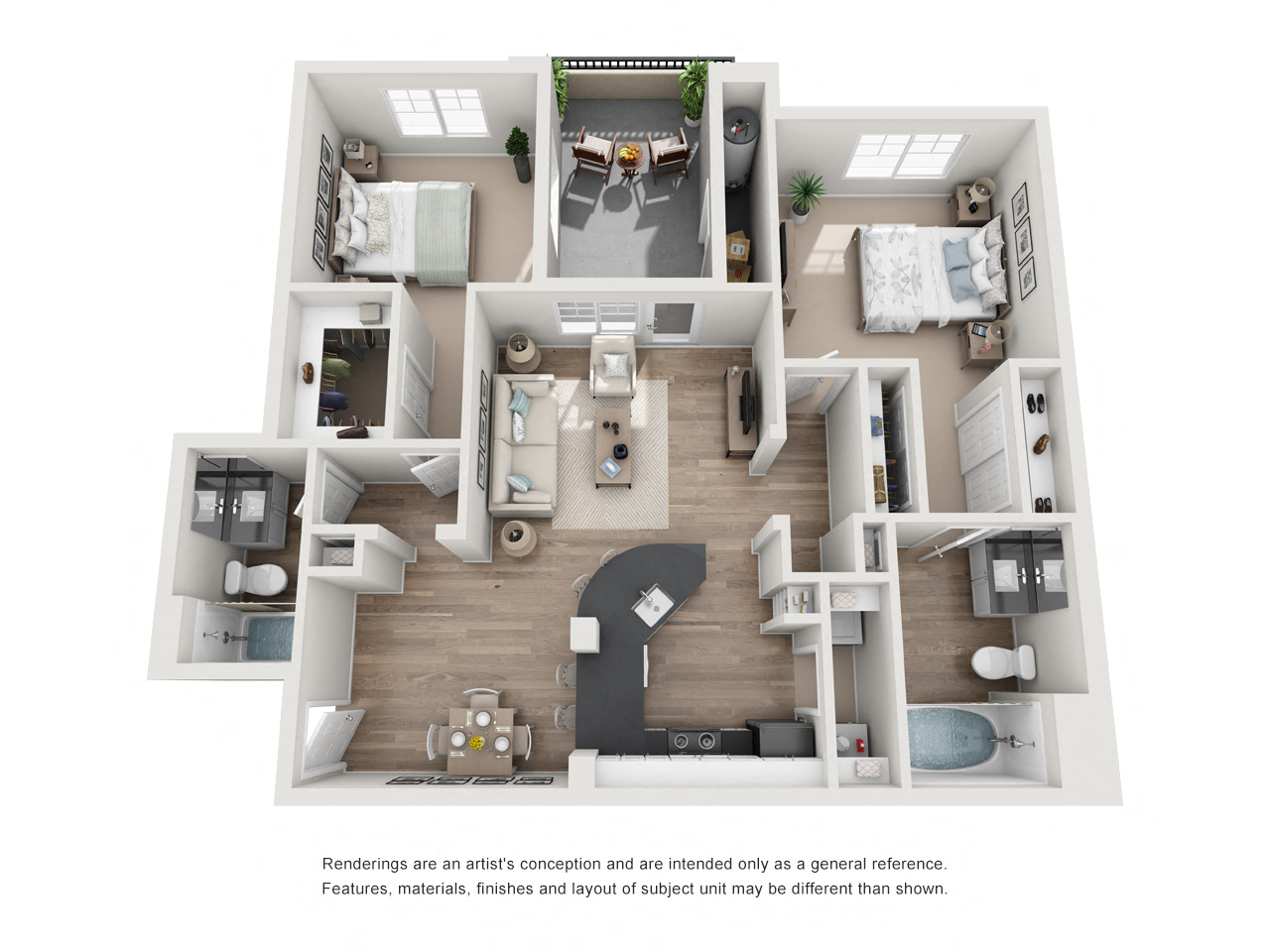 Magnolia 1075 - 2 Bedroom 2 Bath Floor Plan Layout - 1075 Square Feet