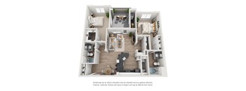 Magnolia 1127 - 2 Bedroom 2 Bath Floor Plan Layout - 1127 Square Feet