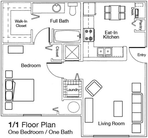 1x1 Floor Plan 1