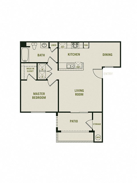 The Claridge - 1 Bedroom 1 Bath Floor Plan Layout - 738 Square Feet