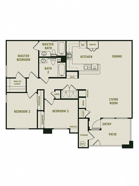The Remington - 3 Bedroom 2 Bath Floor Plan Layout - 1312 Square Feet