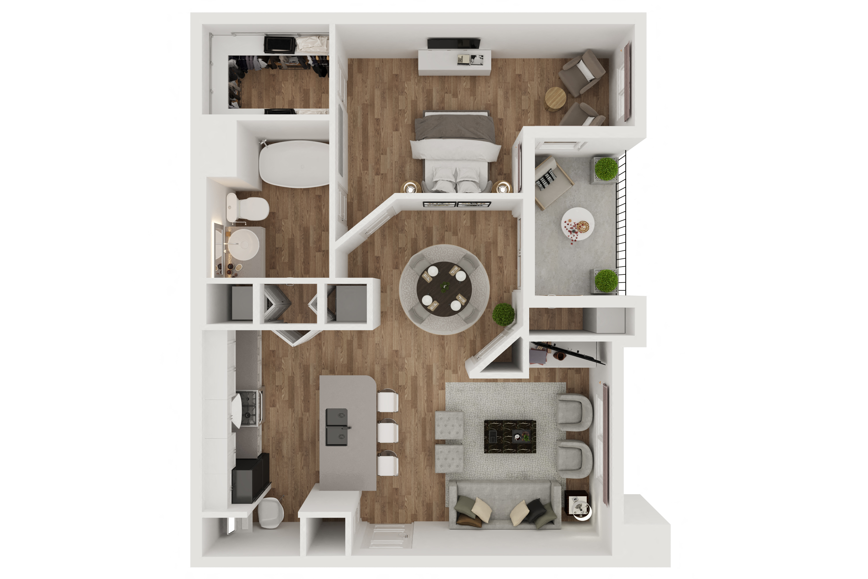 Bouchon  – 1 Bedroom 1 Bath Floor Plan Layout – 744 Square Feet