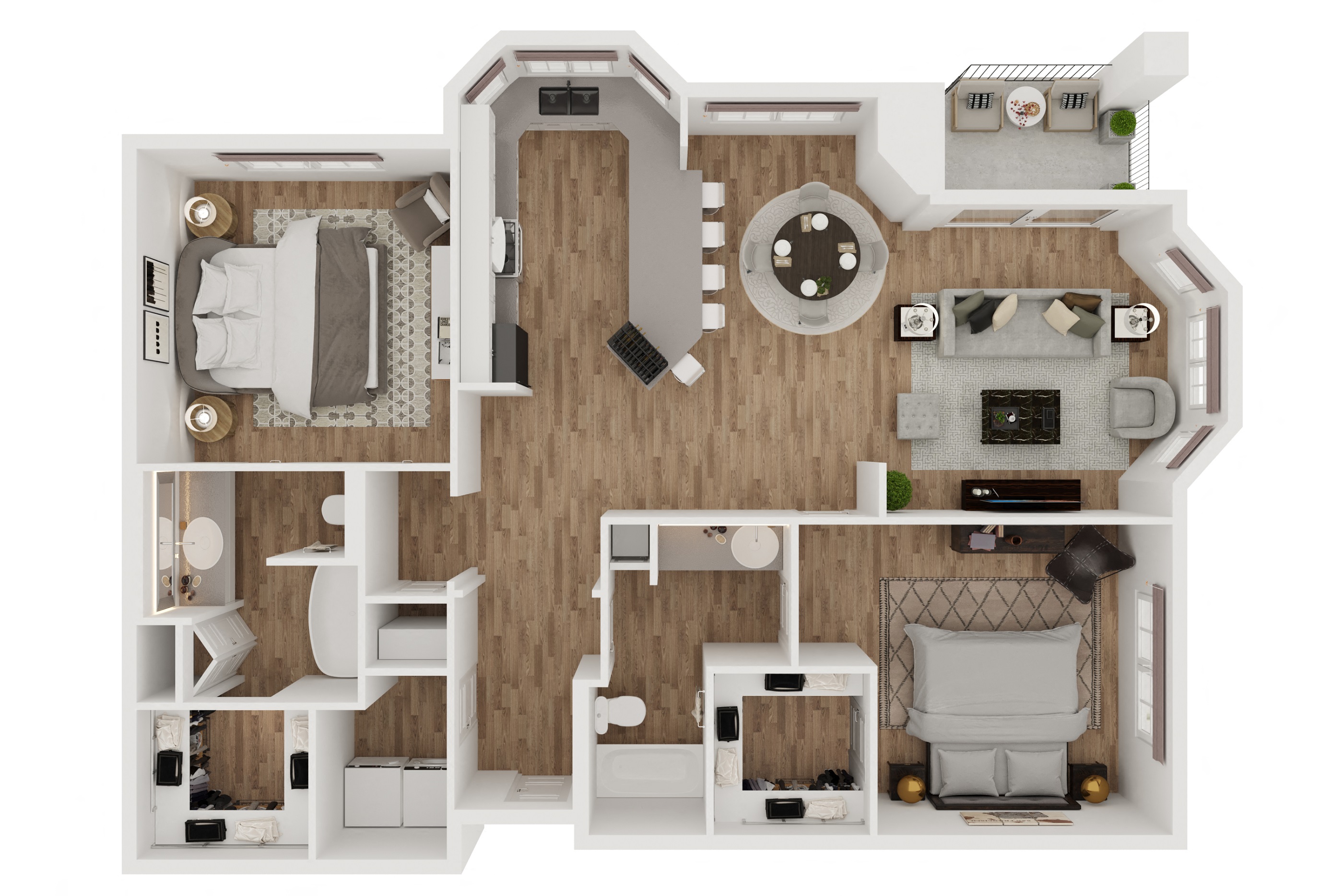 Domaine  – 2 Bedroom 2 Bath Floor Plan Layout – 1196 Square Feet