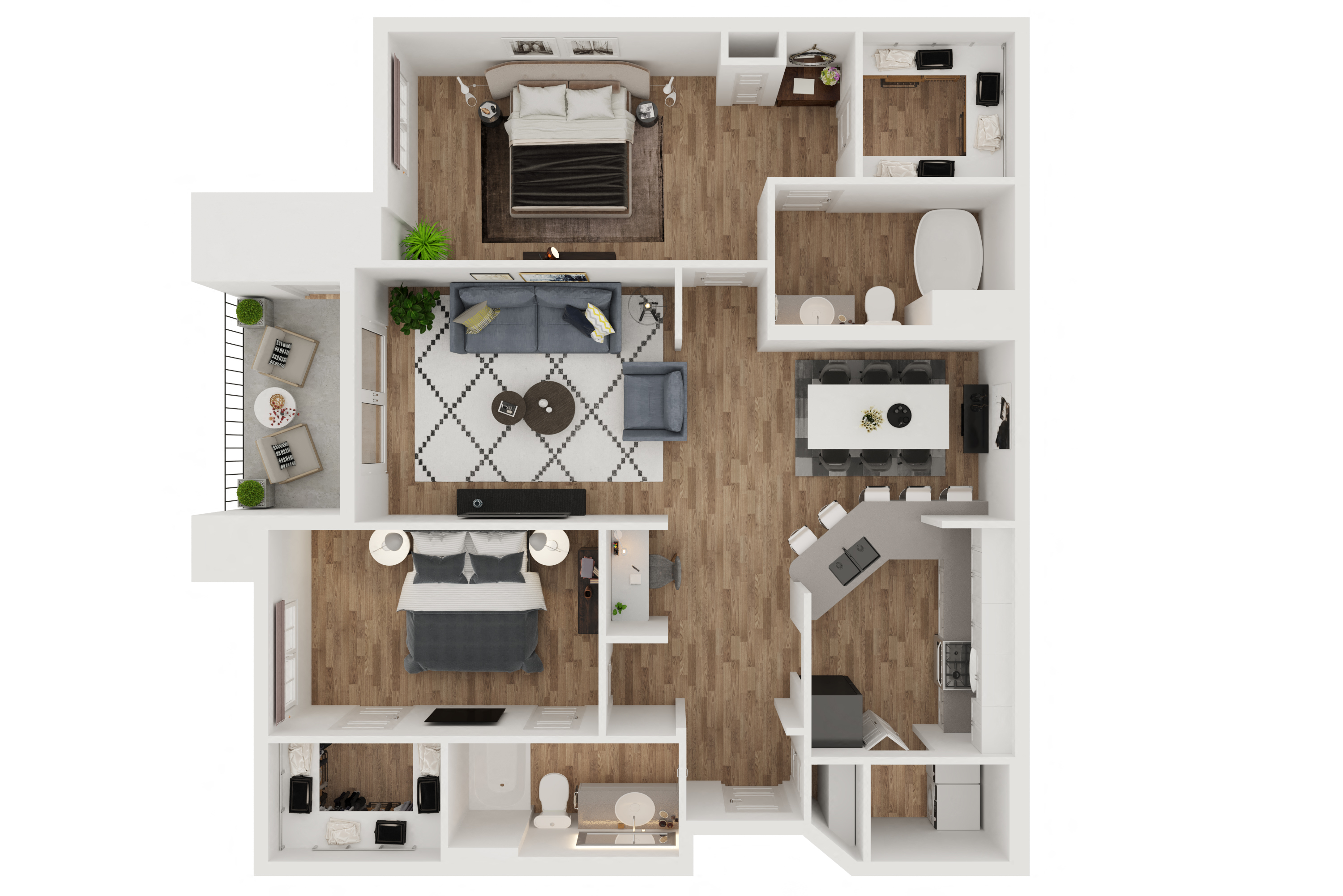 Etude  – 2 Bedroom 2 Bath Floor Plan Layout – 1142 Square Feet