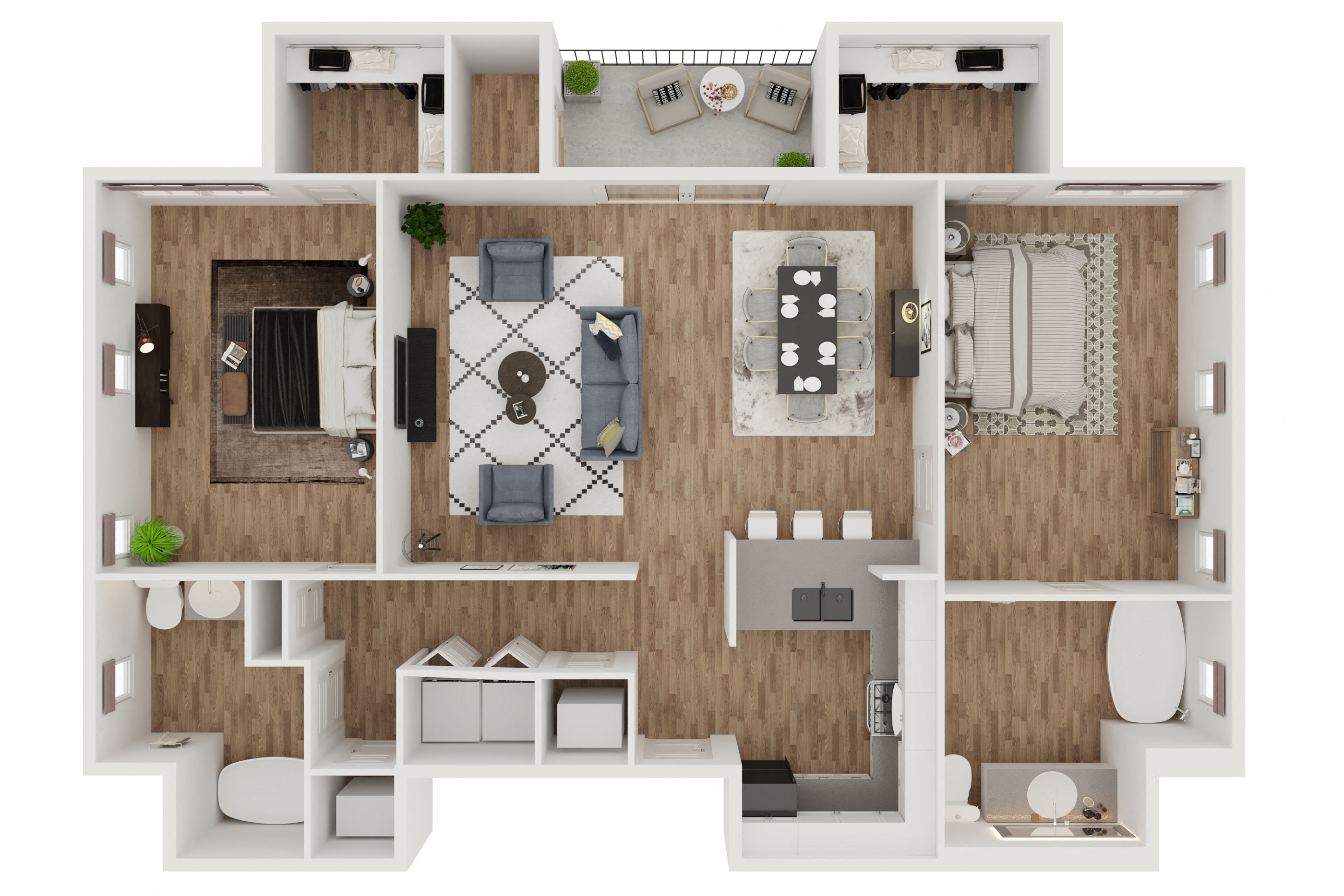 Franciscan  – 2 Bedroom 2 Bath Floor Plan Layout – 1096 Square Feet