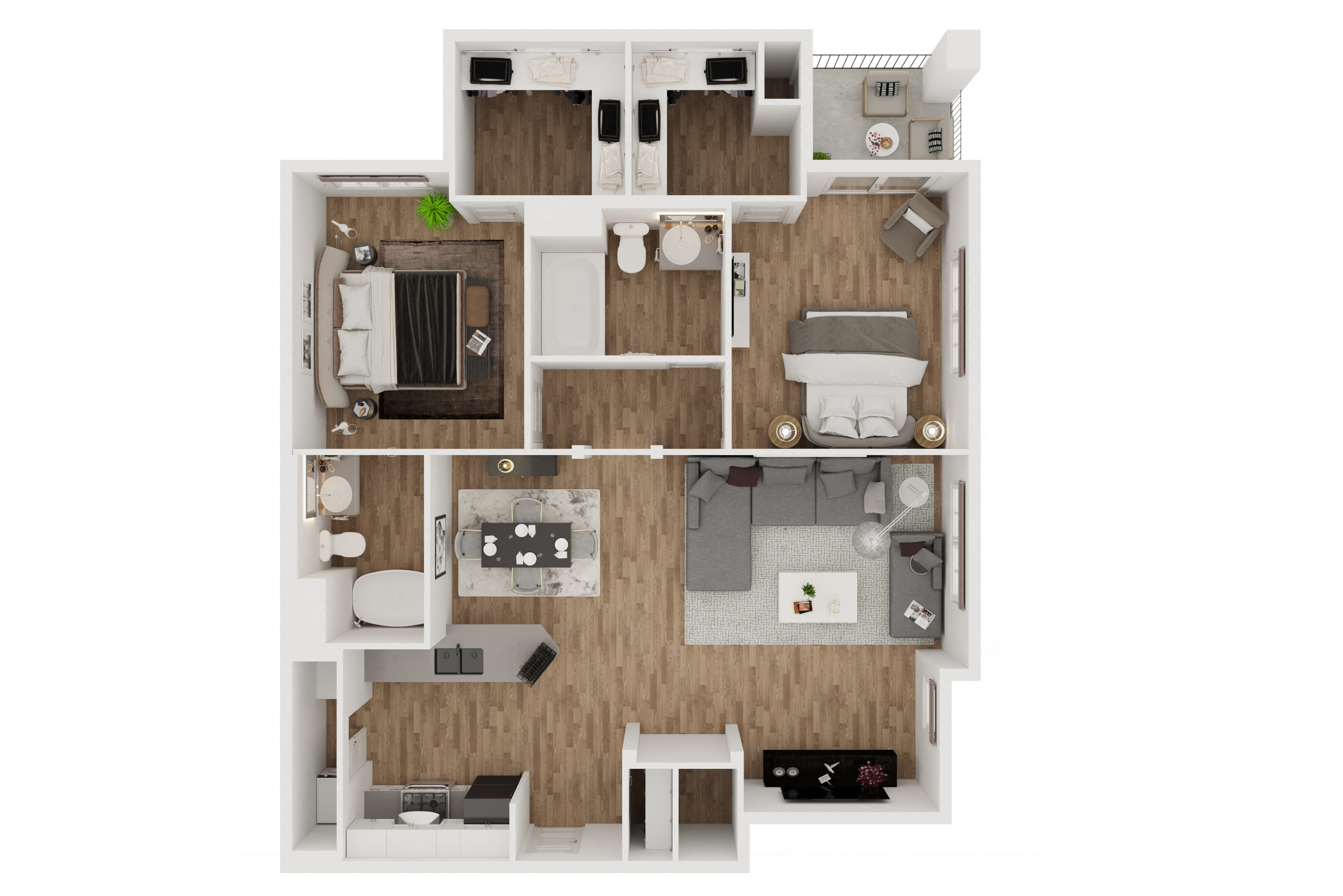 Grgich  – 2 Bedroom 2 Bath Floor Plan Layout – 1052 Square Feet