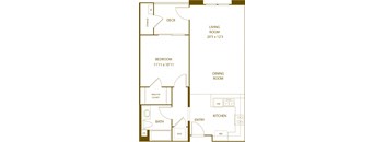Residence 2 - 1 Bedroom 1 Bath Floor Plan Layout - 711 Square Feet