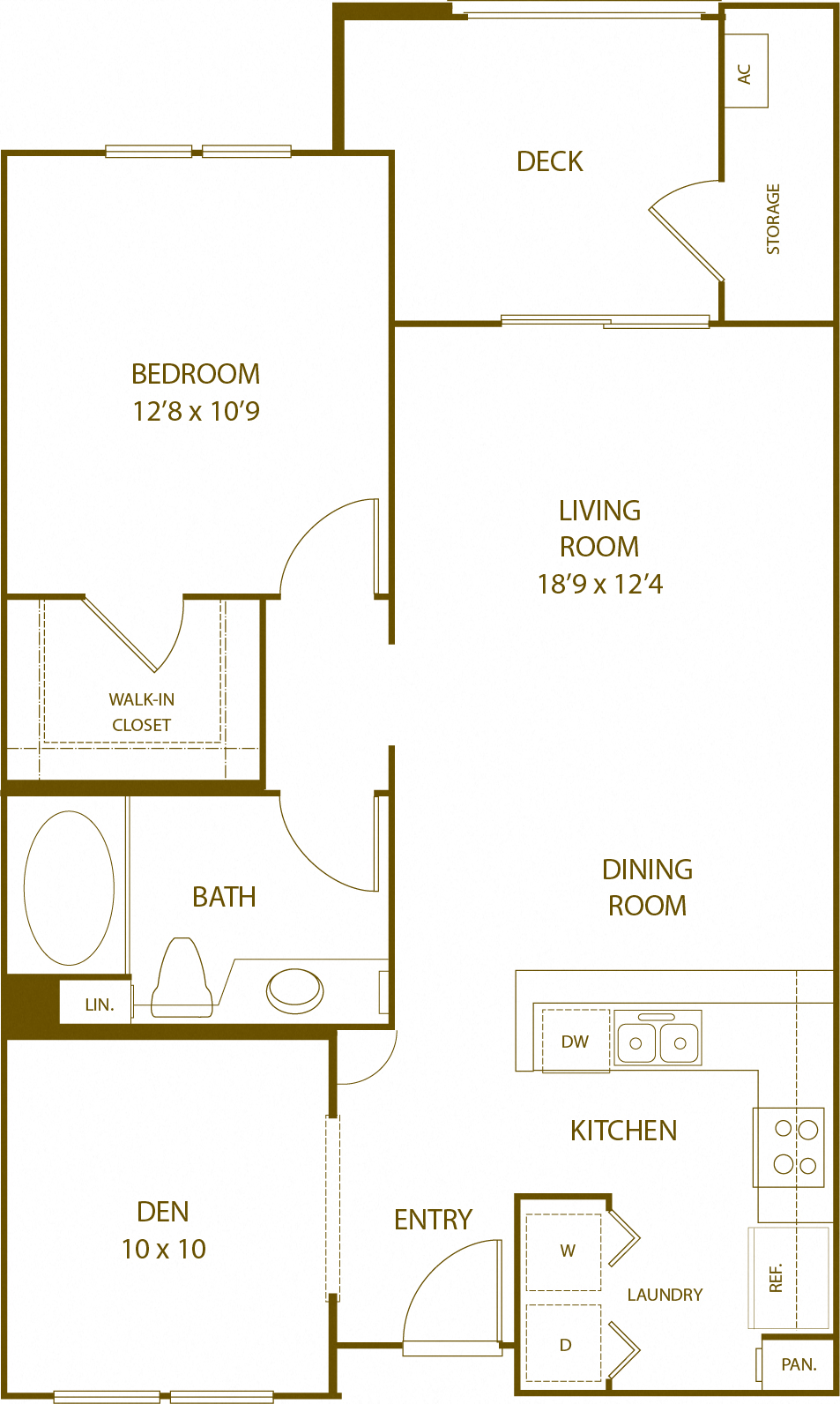 Residence 4 - 1 Bedroom 1 Bath Floor Plan Layout - 831 Square Feet