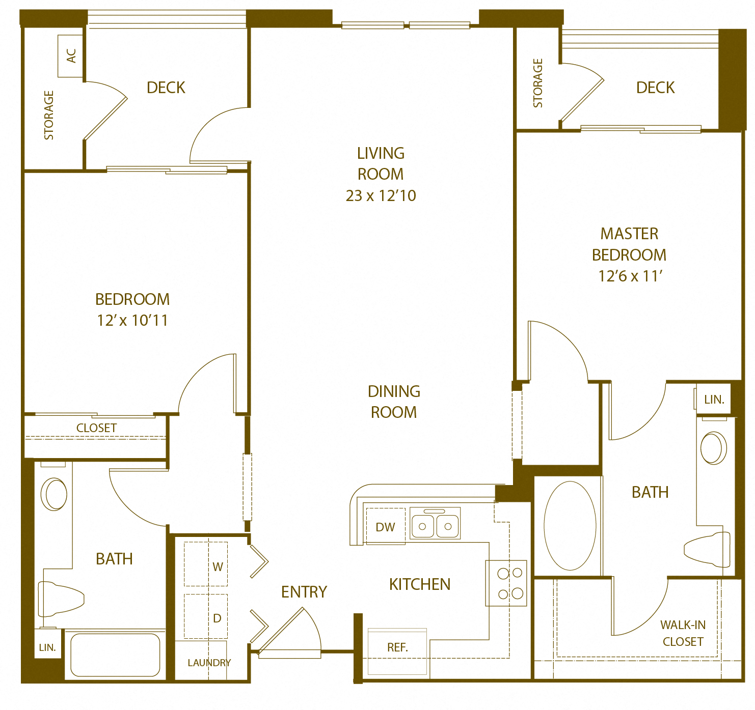Residence 5 - 2 Bedroom 2 Bath Floor Plan Layout - 1078 Square Feet