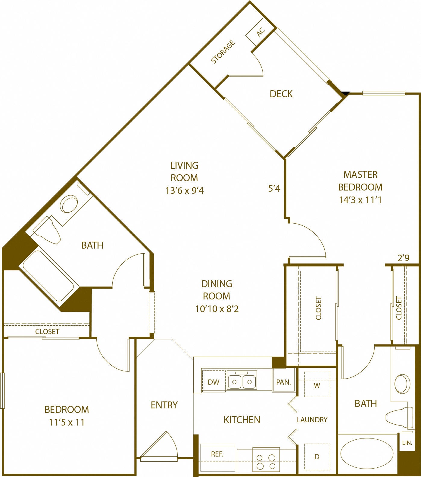Residence 6 - 2 Bedroom 2 Bath Floor Plan Layout - 1084 Square Feet