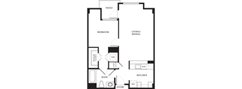 Mission - 1 Bedroom 1 Bath Floor Plan Layout - 750 Square Feet