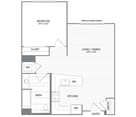 Reagan - 1 Bedroom 1 Bath Floor Plan Layout - 774 Square Feet at Venue, San Francisco, California
