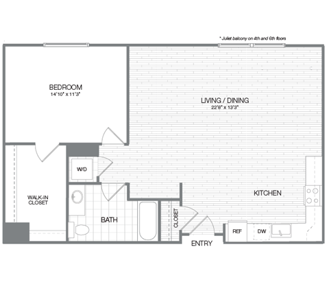 Jefferson - 1 Bedroom 1 Bath Floor Plan Layout - 891 Square Feet at Venue, San Francisco, CA