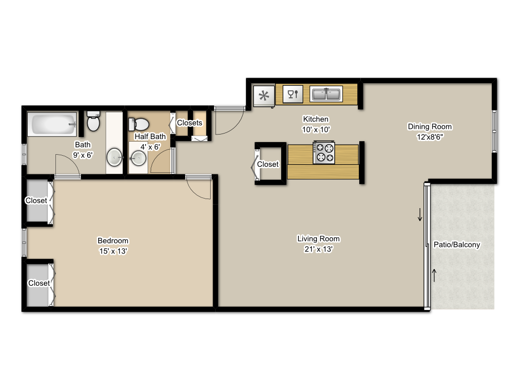 One Bedroom 1.5 Bath