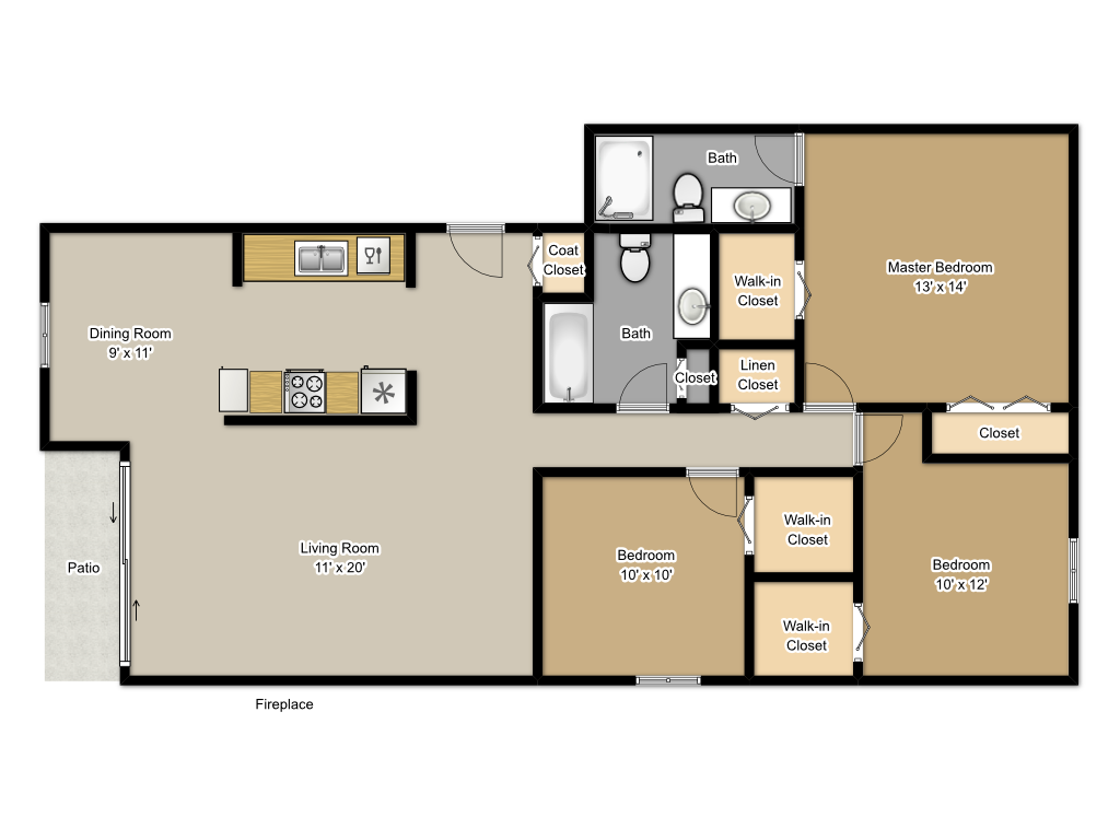 3 bedroom with patio/deck