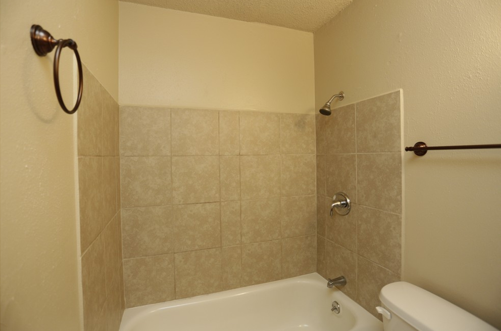 a bathroom with a tub and a toilet and a sink