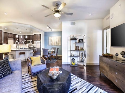 a living room with a couch and a table