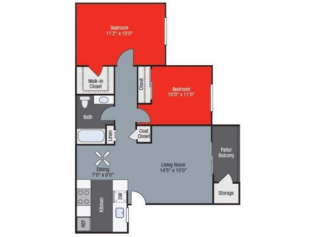 Mulberry Floorplan Mulberry two bed one bath Floorplan at Barham Villas Apartments, San Marcos, CA