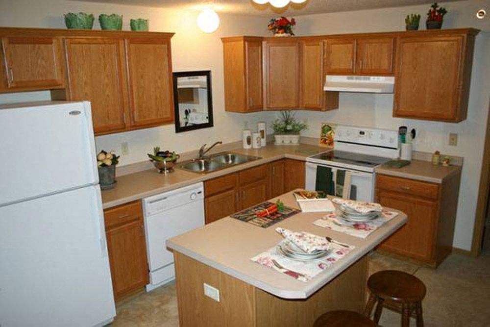 Gourmet Kitchen With Island at Cypress Court Apartments, Baxter, MN
