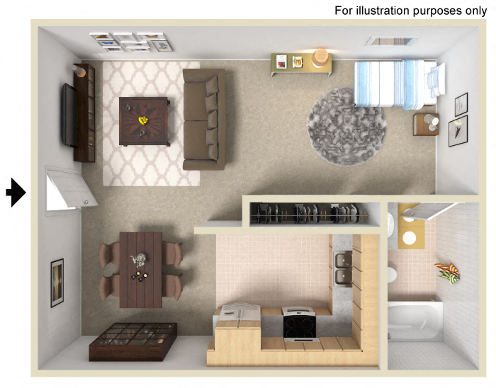 Studio Floor Plan at Morning View Terrace Apartment Homes, 439 W El Norte Parkway, Ste 102