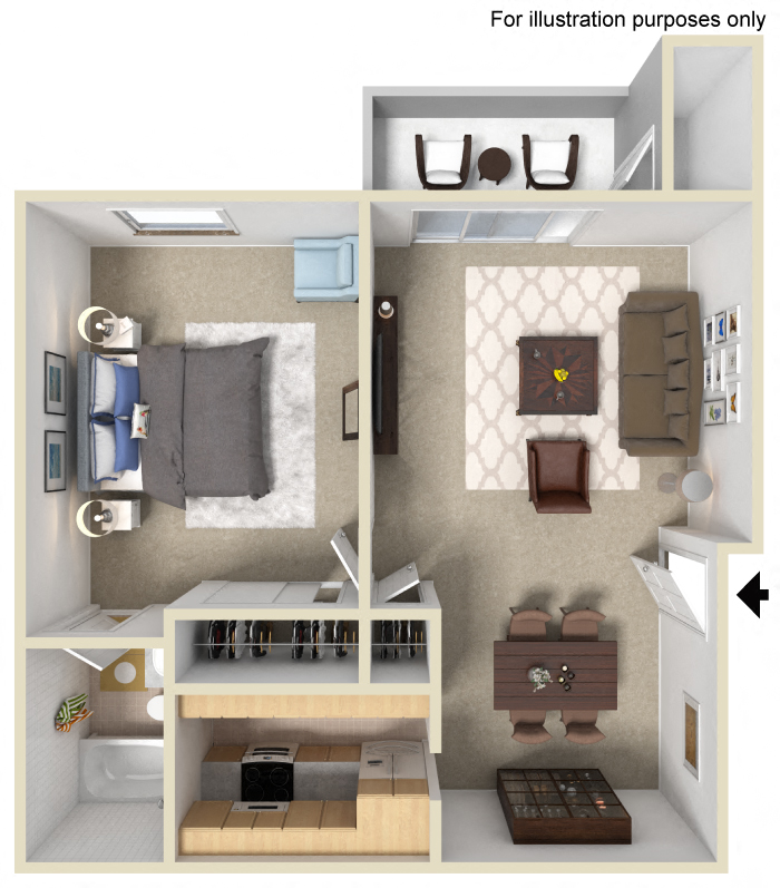 1 Bed 1 Bath Floor Plan at Morning View Terrace Apartment Homes, Escondido, CA