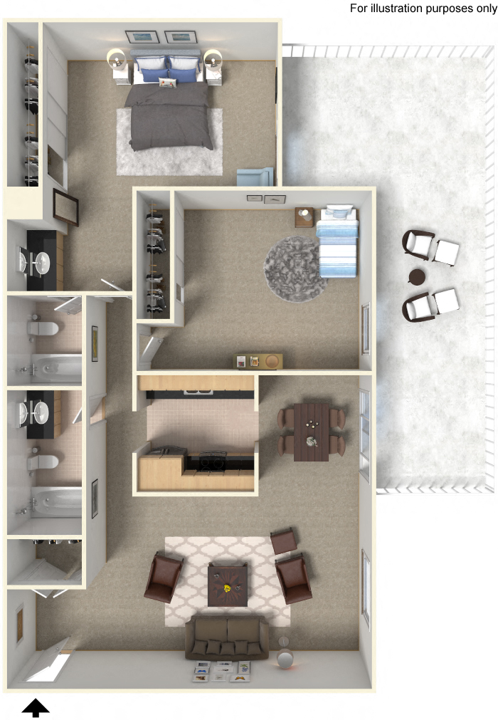 Two Bedroom B1 Floor Plan at Stoneridge Apartment Homes Upland, CA