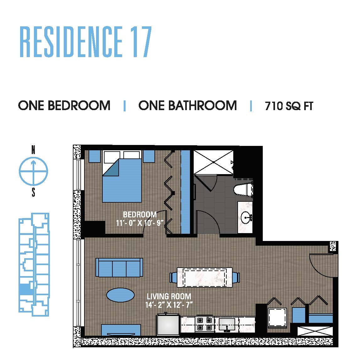 One Bedroom 17 Floor Plan 9