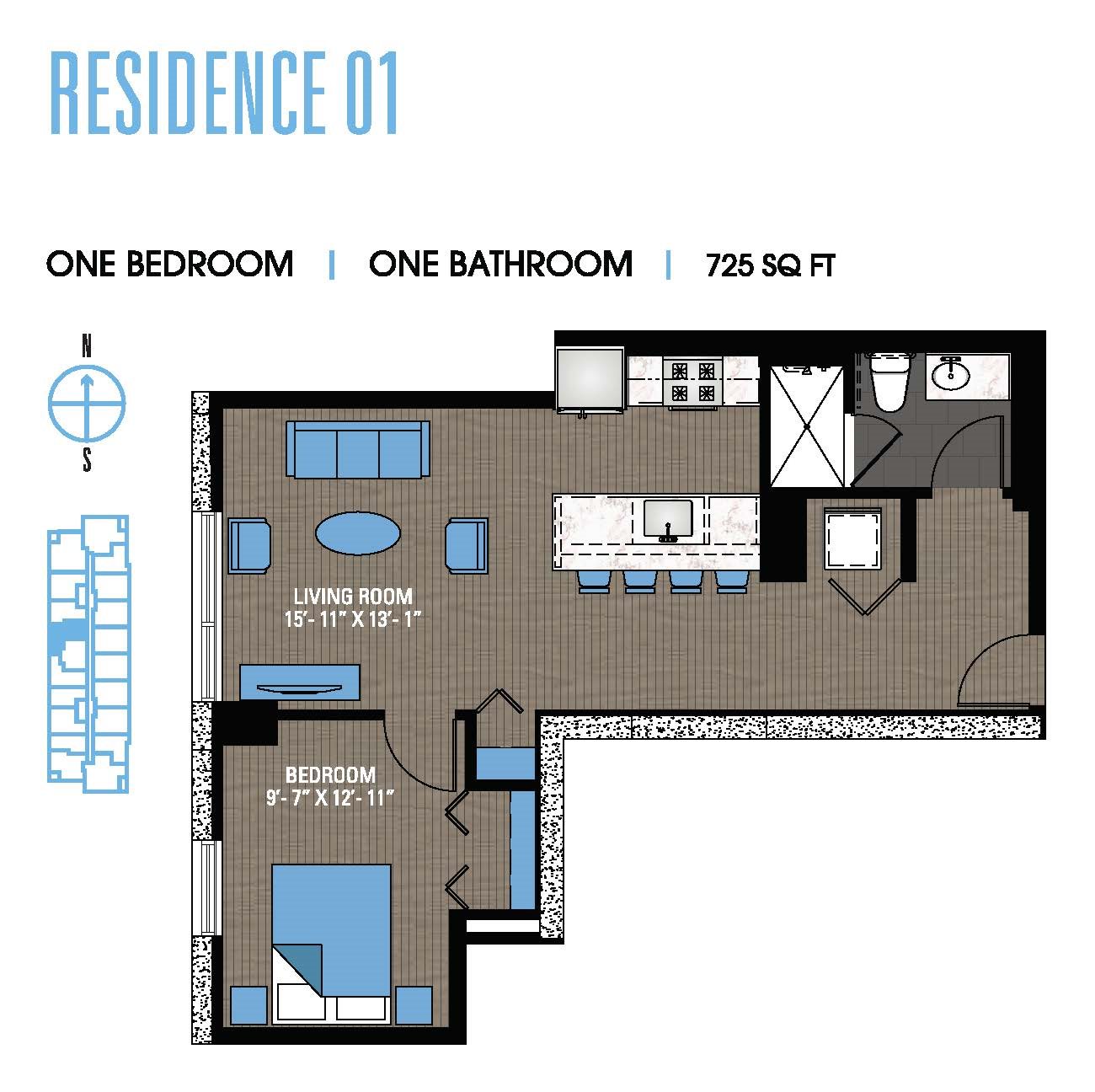 One Bedroom 01 Floor Plan 3