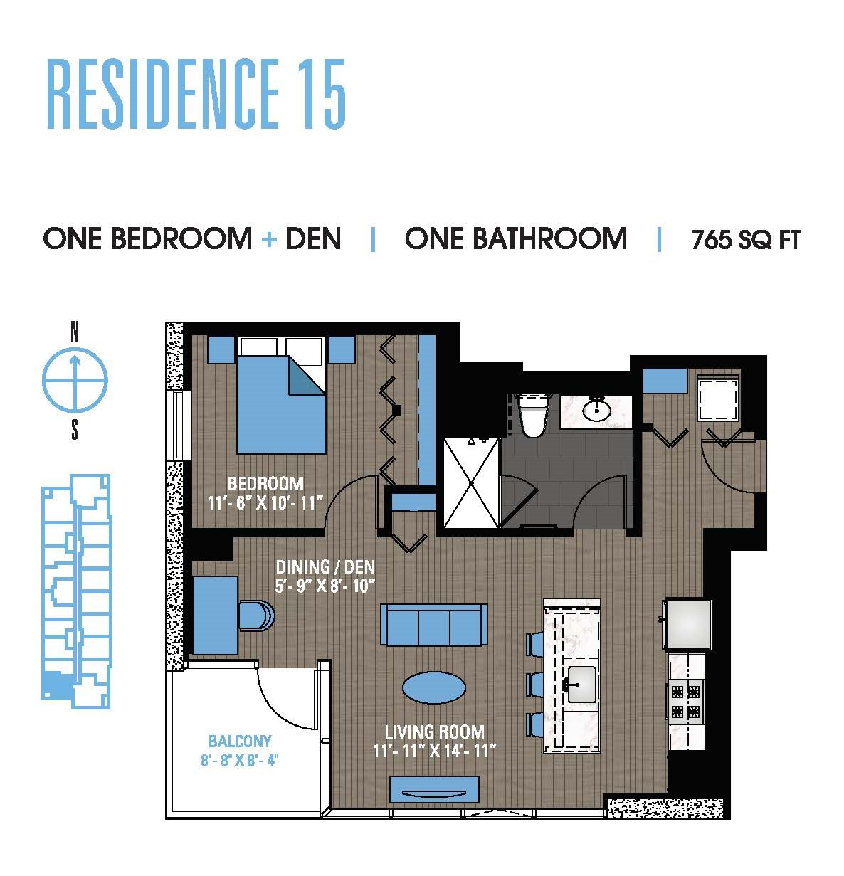 One Bedroom Den 15 Floor Plan 8