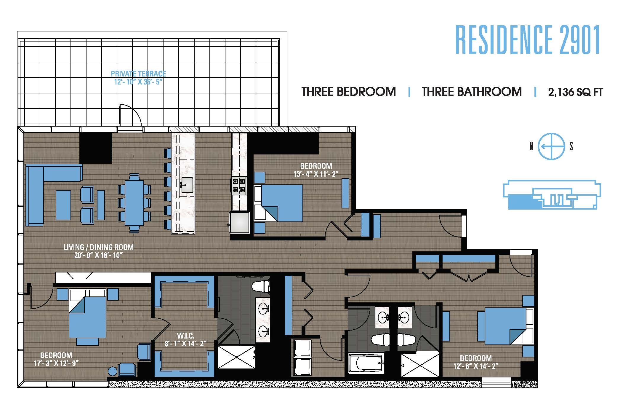 Three Bedroom Penthouse 2901 Floor Plan 16