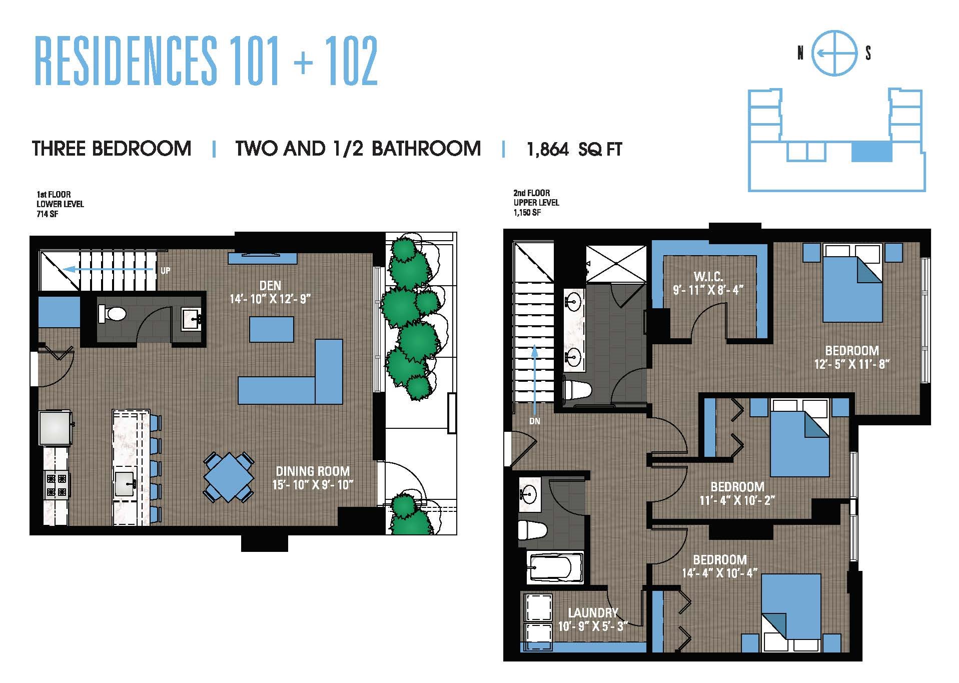 Three Bedroom 101+102 Floor Plan 14