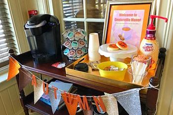 Complimentary coffee bar with flavored coffees and creamer at Centerville Manor Apartments, Virginia Beach, VA, 23464