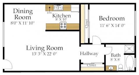 One Bedroom GH Floorplan One Bedroom GH Floorplan at Atrium At West Covina, CA 91791