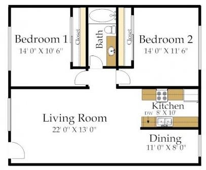Two Bedroom One Bathroom AC Floorplan Two Bedroom One Bathroom AC Floorplan at Atrium At West Covina, CA