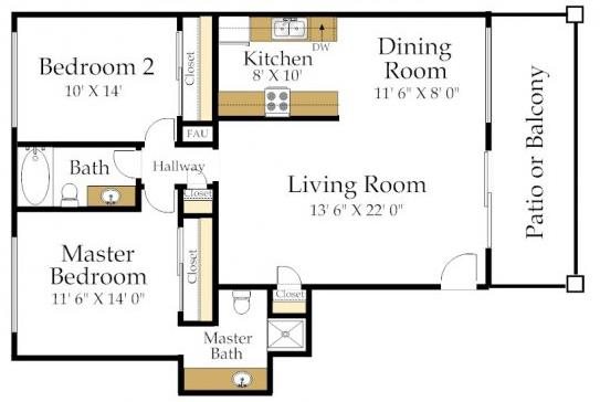Two Bedroom Two Bath Floorplan Two Bedroom Two Bath Floorplan at Atrium At West Covina, CA 91791